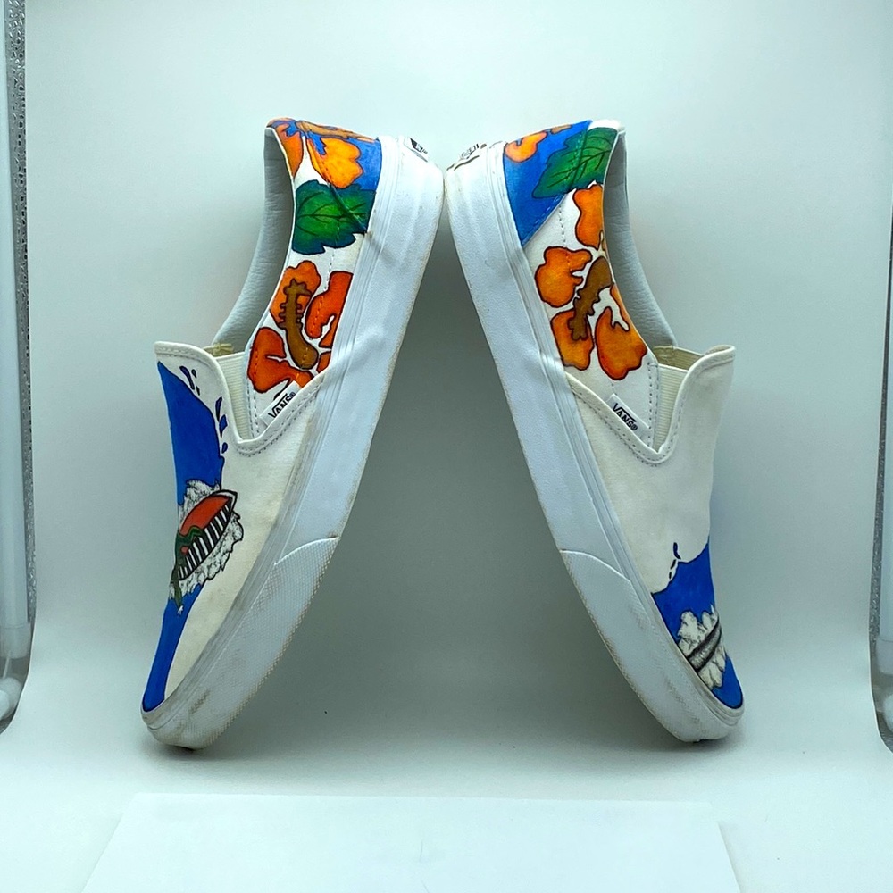 Custom artist design Vans classic slip-on Hawaiian surfboard Beach themed unisex - Picture 6 of 12